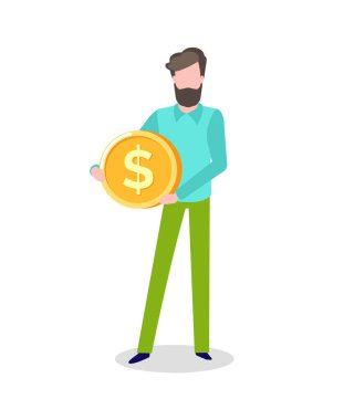 Dolarlık İşaretli Altın Bozuk Para Tutan Adam