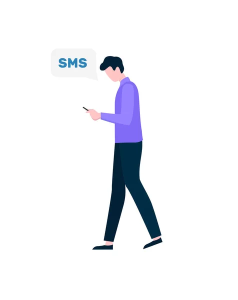 Man Reading SMS, Masculino Olhando para a tela do telefone — Vetor de Stock
