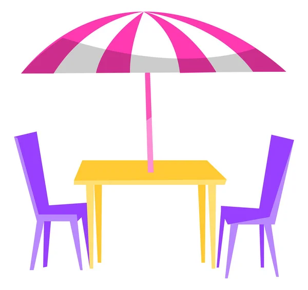 Outdoor Restaurant, Table with Umbrella and Chairs — Stock Vector