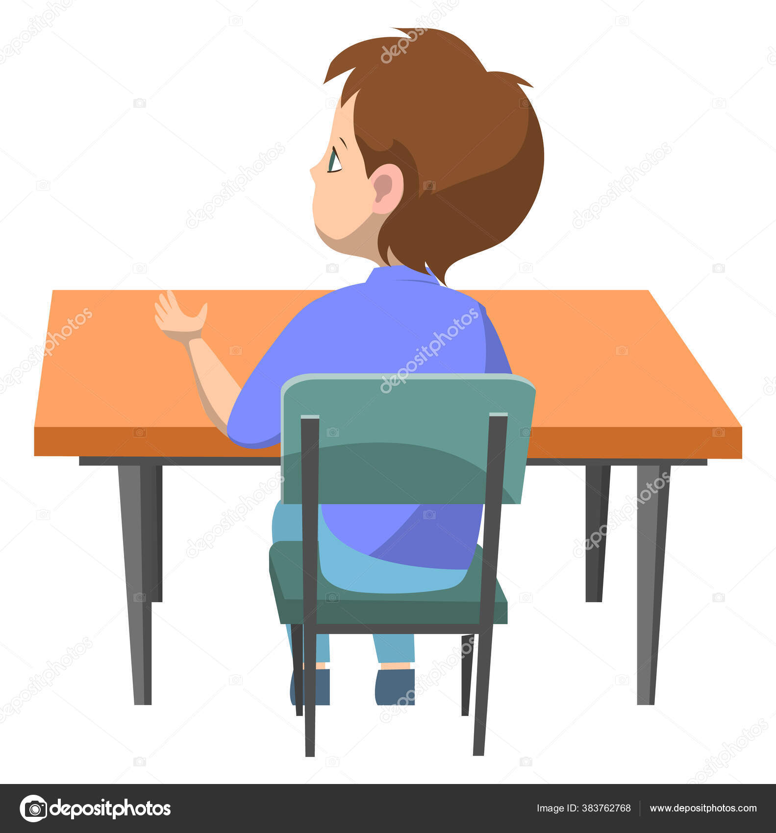 Pupil Sitting by Table Desk, Schoolboy Student Stock Vector by