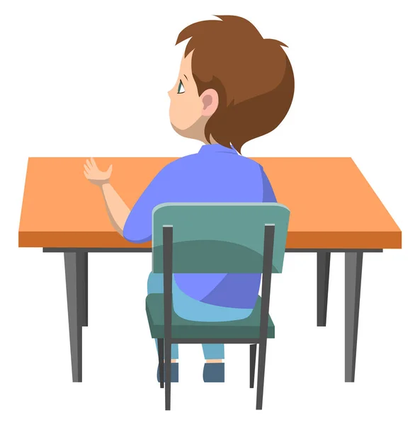 Pupil Sitting by Table Desk, Schoolboy Student — Stock Vector
