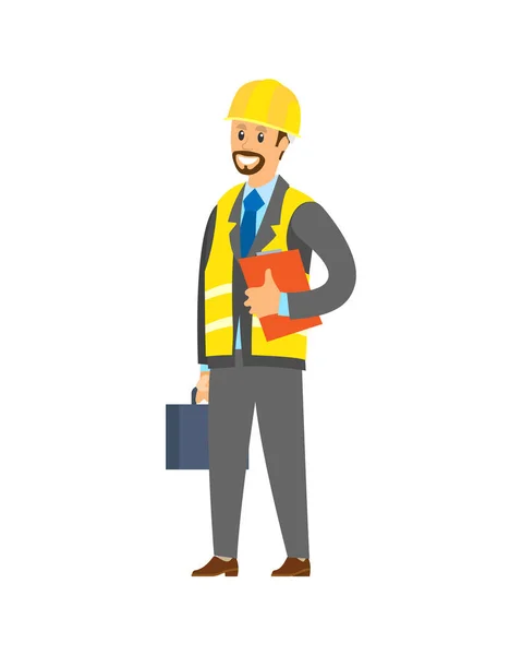 Worker in Suit Holding Report e Handbag Vector — Vettoriale Stock