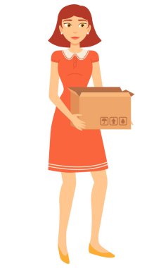 Karton Kutu Vektör Resmini Tutan Genç Kadın