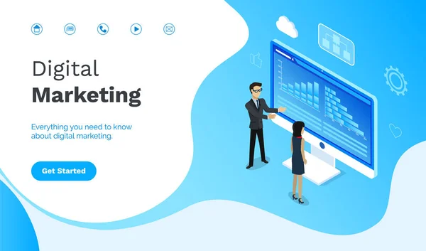 Marketing numérique, Personnes sur le site Web de la conférence — Image vectorielle