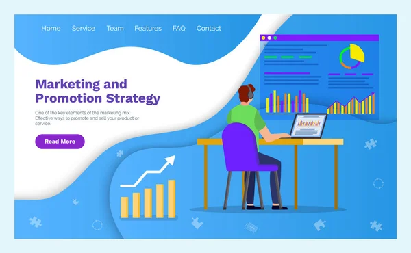 Modèle de page Web de stratégie de marketing et de promotion — Image vectorielle