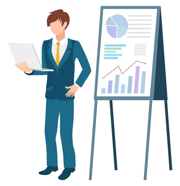 Moderator mit Whiteboard und Charts an Bord — Stockvektor