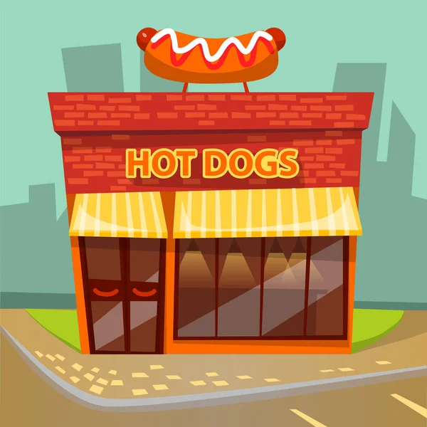 Hot Dogs Cafe, Cafeteria Building, Facade Exterior — Stock Vector