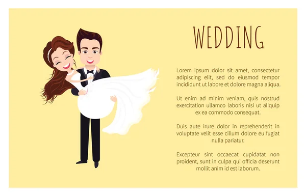 Γιορτάζουμε το γάμο, Man Groom Holding Γυναίκα Νύφη — Διανυσματικό Αρχείο