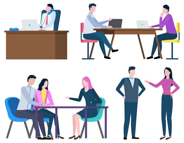 Business Cooperation, Man and Woman Workers Vector — Stock Vector