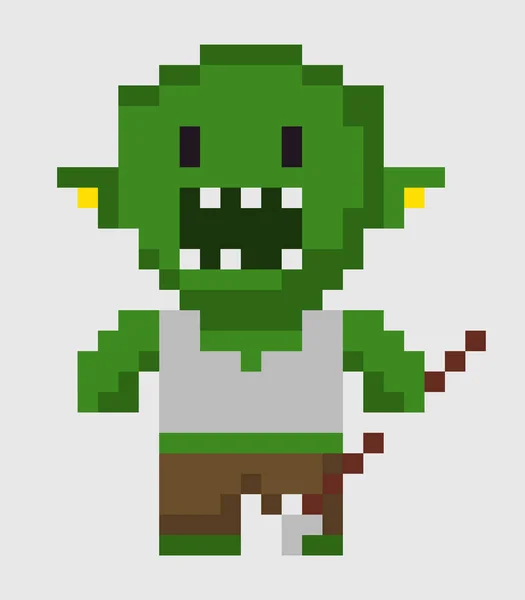 Zombie spaventoso, Troll verde con freccia Pixel Arma — Vettoriale Stock