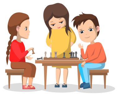 Hobi Kulübü Çocukları Satranç Tahta Oyunları Vektörü