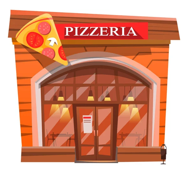 Pizzeria Exterior, Facade of Pizza House Bistro — Stock Vector
