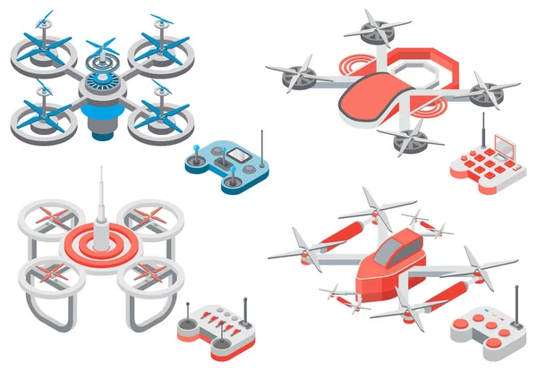 Quadcopter y mando a distancia, Drone Vector — Vector de stock