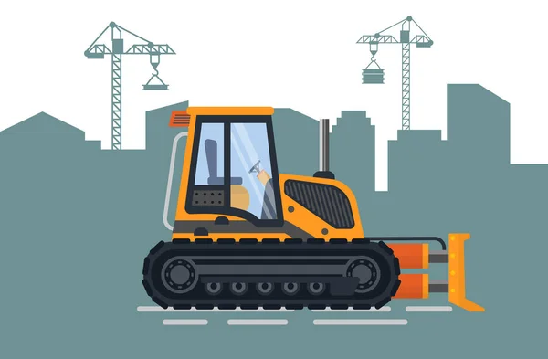 Construcción de Ciudad, Construcción y Bulldozer Vector — Vector de stock