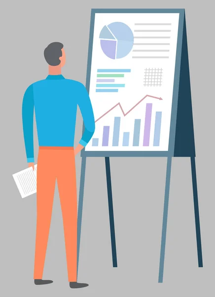 Man and Whiteboard with Graph Growing Chart Vector — Stock Vector