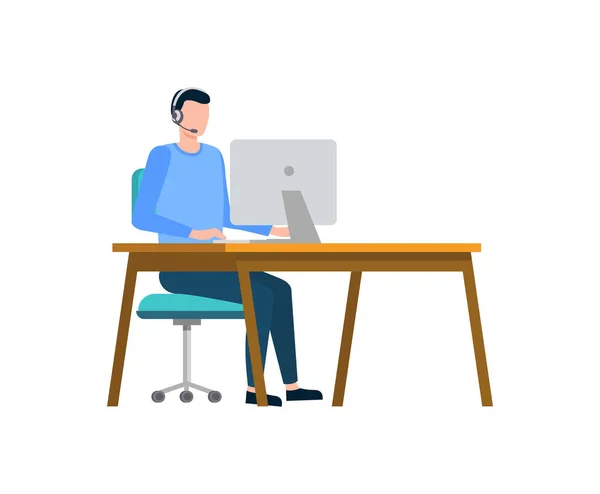 Freelancer Working on Laptop in Office Coder Vector — Stockový vektor