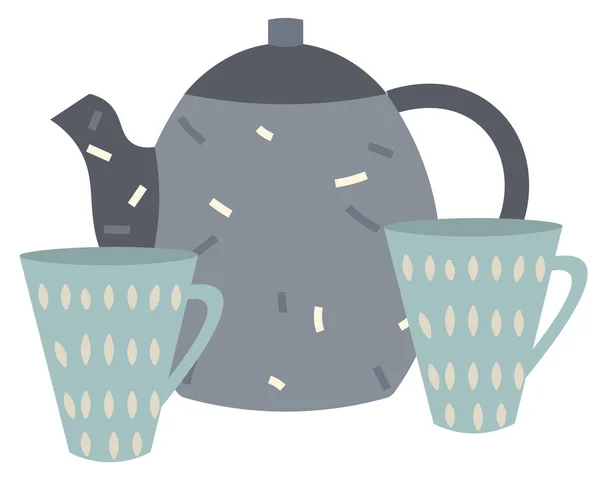 Чайник и чашки Кухонные принадлежности ручной работы набор — стоковый вектор