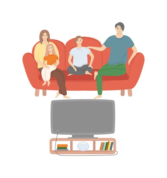 Familia viendo televisión en casa, padre y madre — Vector de stock