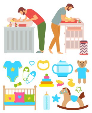 Baba Yıkama ve Bez Değiştirme Vektörü