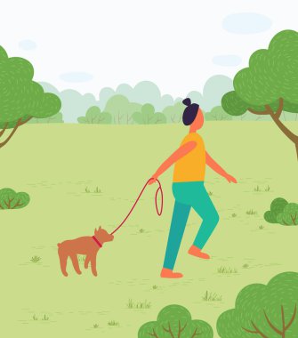 Yaz Ormanı 'nda Yürüyen Kadın Köpek veya Park Vektörü
