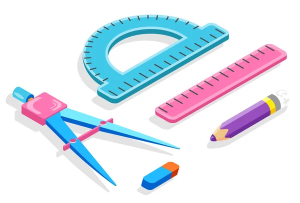 Правителі й олівці, шкільні стаціонарні пропозиції — стоковий вектор