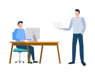 Laptop, People ve Pc Vektörüyle çalışan işçiler