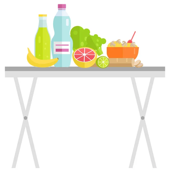 Mat och dryck på bordet, färsk produkt vektor — Stock vektor