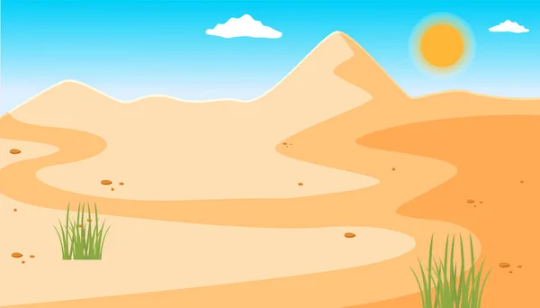 Illustration einer Wüste mit klarem blauen Himmel, grünen Pflanzen. Wüste Berge Sandstein Hintergrund — Stockvektor