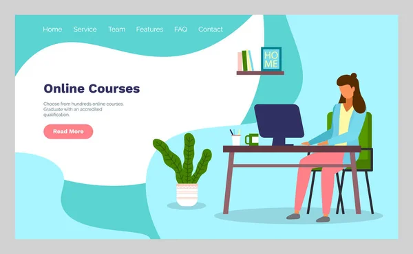 Online kurser koncept med karaktär. Platt utbildning, online-handledning, e-lärande — Stock vektor