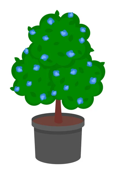 Árbol verde aislado creciendo en maceta con tierra, árbol con flores, árbol decorativo con raster de suelo — Vector de stock