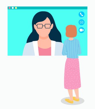 Online danışman doktor ve hasta. Bilgisayarla tıbbi video konferansı, görüntülü sohbet