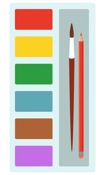 Pintura paleta colorida com borla e lápis — Vetor de Stock