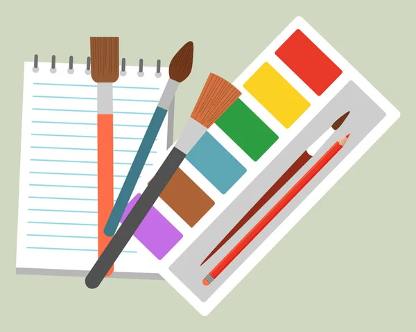 Suministros escolares para estudiar, lápiz y borlas — Vector de stock