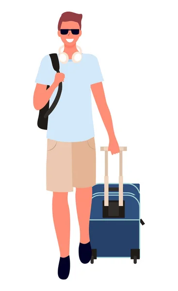 Zakelijke reis van man met bagage, man met tas — Stockvector