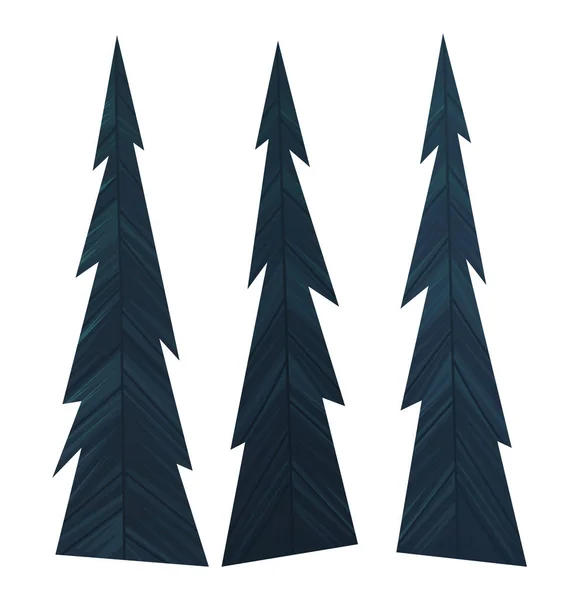 Набор темно-синей плоской ели или рождественской елки. Хвойный лес. Простой набор мультяшных деревьев — стоковый вектор