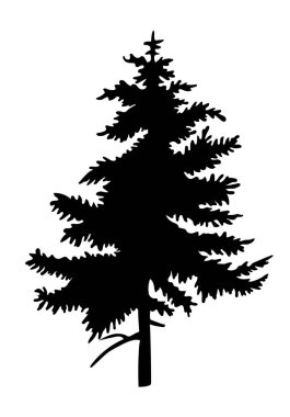 Köknar ağacının siyah silueti, Noel ağacı, basit raster ikonu, doğa konsepti, kara ağaç