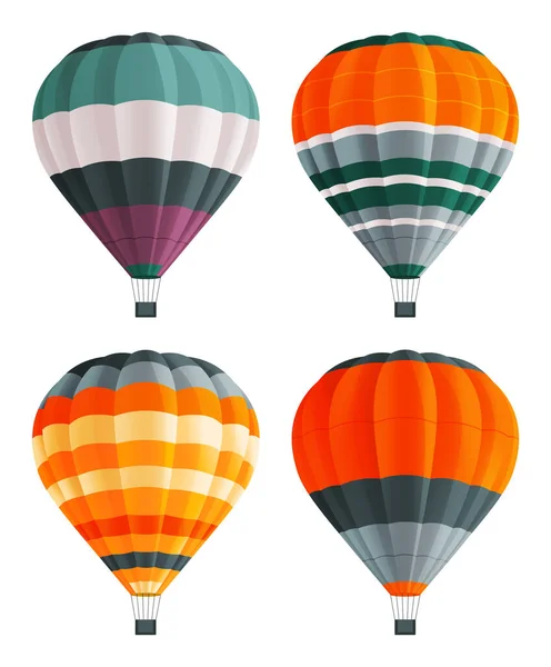 Set of colorful air balloons at white background, fly aerial transport, hot air balloon icons — Stock Vector