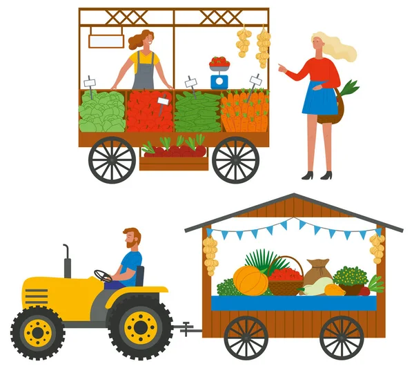 Marketplace with Vegetable and Fruit, Shop Vector — Stock Vector