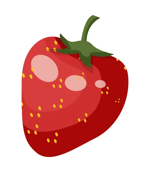 Ikon piros lédús eper, édes nyári bogyó, friss érett gyümölcs, rajzfilm vektor illusztráció — Stock Vector