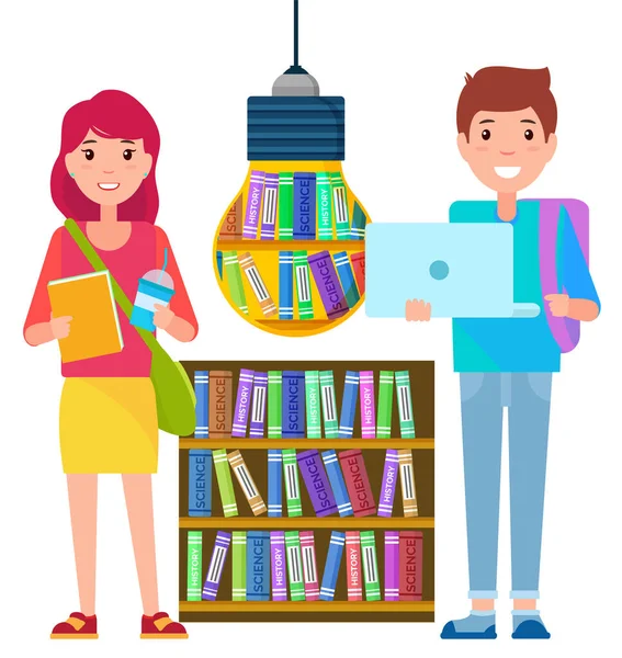 Online Education, Internet Library and Students — Stock Vector