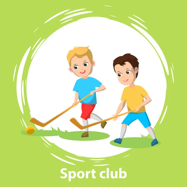 Club scolaire de sport, garçons jouant au hockey sur gazon — Image vectorielle