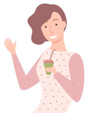 Bir Kadın Kupa Hipster 'dan Çay İçiyor