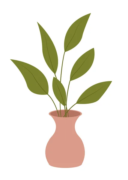 Planta verde decorativa con hojas largas en maceta de cerámica, maceta con planta de interior. Inicio planta interior — Vector de stock