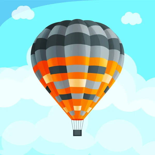 Colorful realistic air balloon among blue sky with clouds, fly aerial transport, hot air balloon