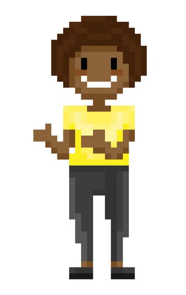 Sonriente Afro American Pixel Game Vector de carácter — Archivo Imágenes Vectoriales