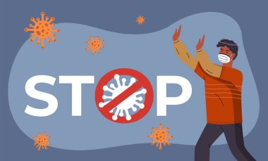 Tıbbi maskeli siyah adam yazıtları durdurdu. Virüs ve dünya salgınının üstünü çizdi.