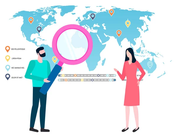 World Map with Marked Places, Navigation Symbols — 스톡 벡터