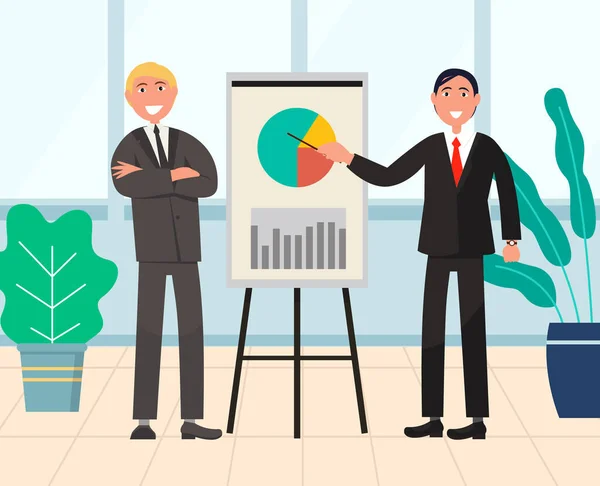( 영어 ) Whiteboard Presentation Businessman with Charts — 스톡 벡터