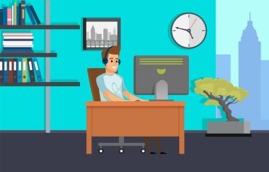 Ofiste Bilgisayarla Çalışan Adam, Pc Vektörü