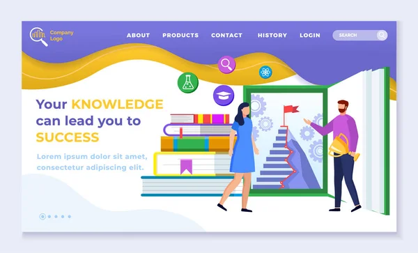 Wissen kann zum Erfolg führen, Bildungswebseite — Stockvektor